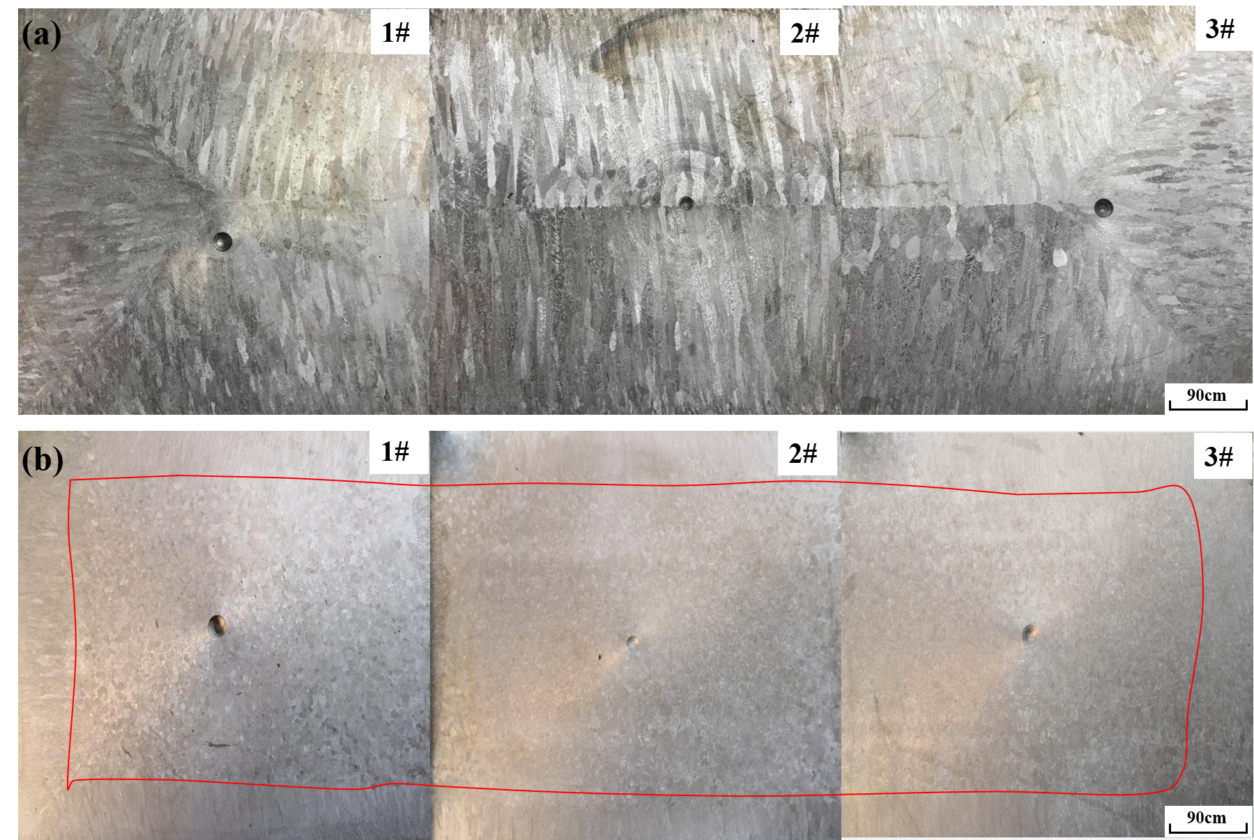 ストランドの鋳造されたままのマクロ構造の断面図（a）IN-ROLL EMSなし、および（b）IN-ROLL EMSで使用される2対のローラーあり（400Aおよび7Hz）